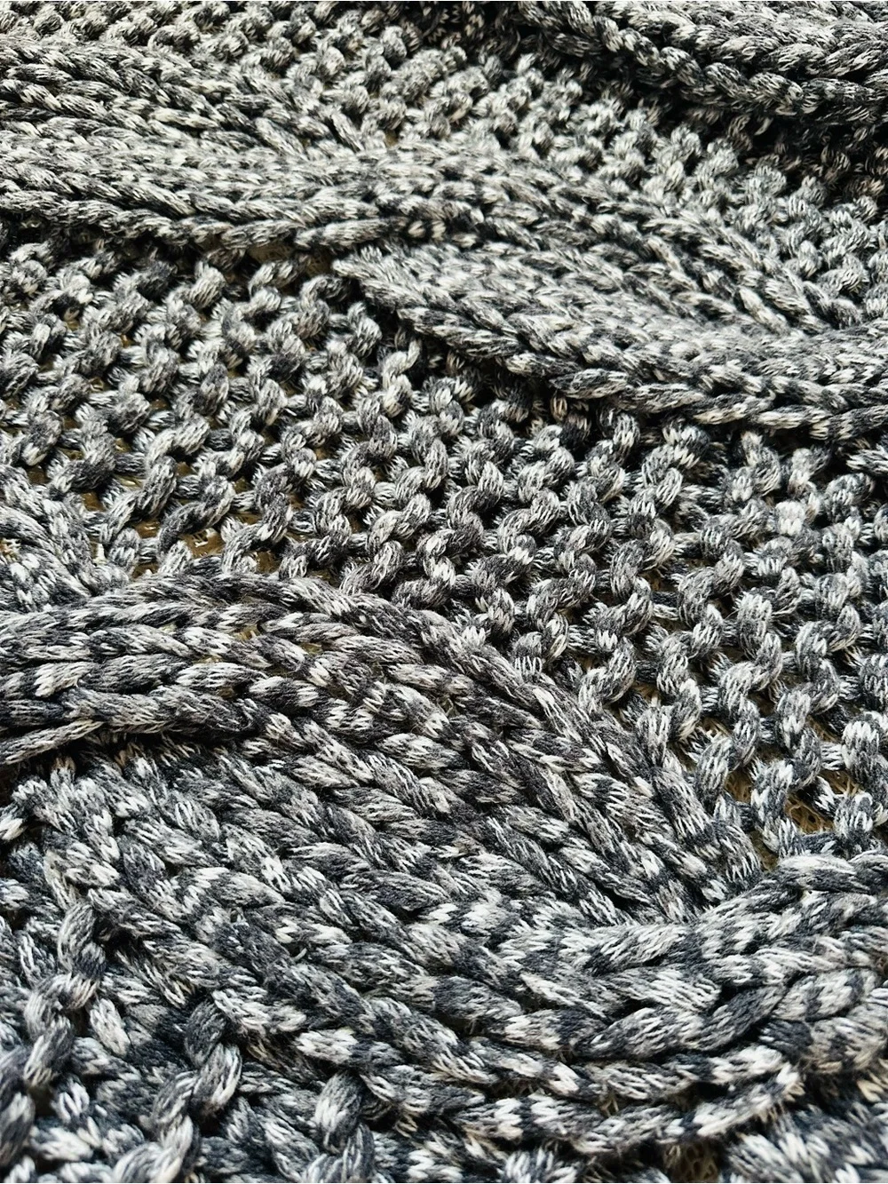 Pottery Barn Colossal Cable Knit Throw Blanket Gray Marl Twin Size 75x65 Boho
